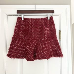 Wine Red Tweed Mini Skirt